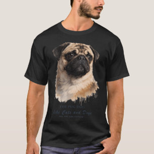 Camiseta Arte em Aquarela de Cachorro Pug Adorável