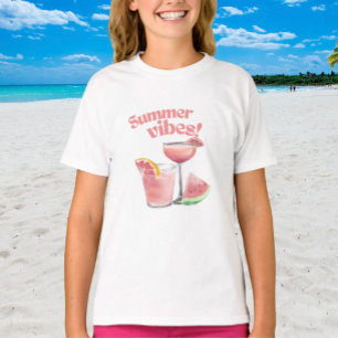 Camiseta Arte em Aquarela de Coquetel Rosa Vibes de Verão