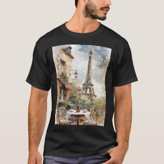 Camiseta Arte em aquarela de encantador café parisiense com