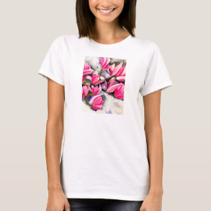 Camiseta Arte em aquarela de magnólia rosa