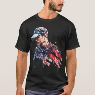 Camiseta Arte em Aquarela de Soldado Americano Patriota