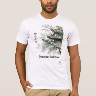 Camiseta Arte em Aquarela de Templo Japonês em Flor