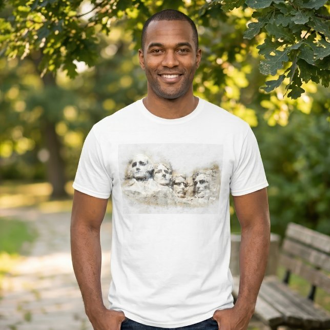 Camiseta Arte em Aquarela do Monte Rushmore Presidencial (Mount Rushmore Presidential Watercolor Art. Men Basic White T-Shirt)
