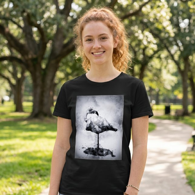 Camiseta Arte em Aquarela Preto e Branco de Flamingo Modern (Modern Flamingo Black and White Watercolor Art. Women Basic Black T-Shirt)