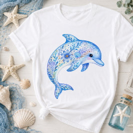 Camiseta Arte em cerâmica com tema floral de golfinho