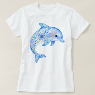 Camiseta Arte em cerâmica com tema floral de golfinho