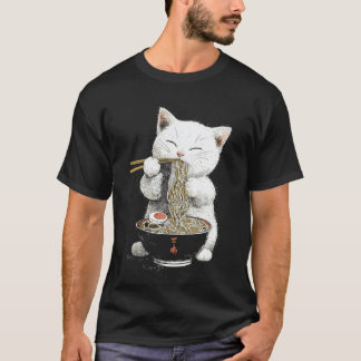 Camiseta Arte em Estilo Japonês Gatinho Fofo Comendo Ramen