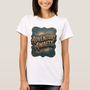 Camiseta Arte em Laranja AVENTURA ESPERA Arte de Texto 3D