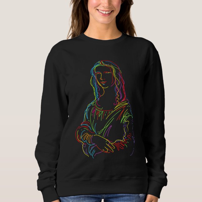 Camiseta Arte em linha abstrata da Mona Lisa néon (Frente)
