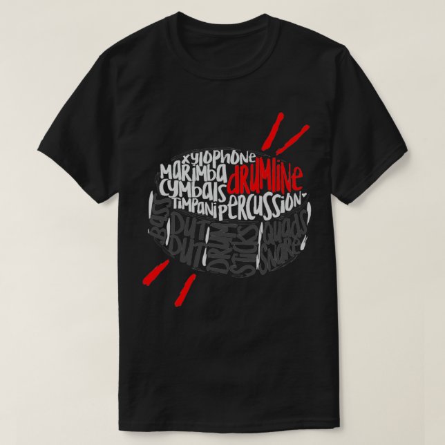 Camiseta Arte em Nuvem de Palavras de Marcha de Drumline (Frente do Design)
