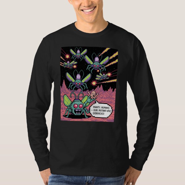 Camiseta Arte em Pixel de Alienígenas Manti de Arcada Retro (Frente)