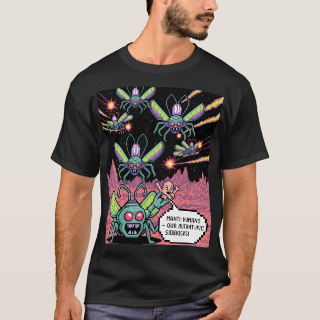 Camiseta Arte em Pixel de Alienígenas Manti de Arcade Retrô (Frente)