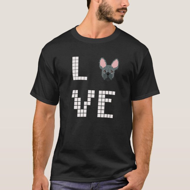 Camiseta Arte em Pixel de Cão-Bulgue Francês (Frente)