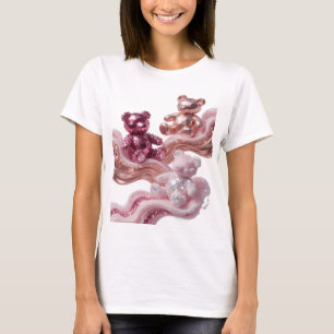 Camiseta Arte em Prata Design de Ursinhos em Ouro Rosa