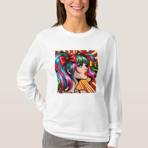 Camiseta Arte em quadrinhos de Pop bonito Colorida Ai Art