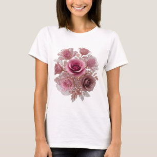 Camiseta Arte em Texto 3D de Prata Limpa ROSA EM RAMO