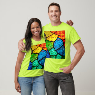 Camiseta Arte em Textura de Vidro Manchado com Tons de Joia