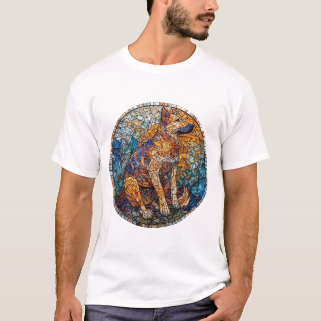 Camiseta Arte em Vidro Pintado do Cão Kai Ken (Frente)