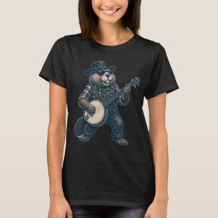 Camiseta Arte engraçada de bluegrass de castor vintage músi