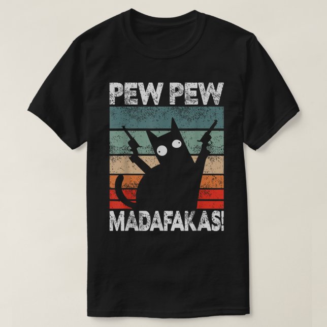 Camiseta Arte engraçada de gato retrô Pew Pew (Frente do Design)