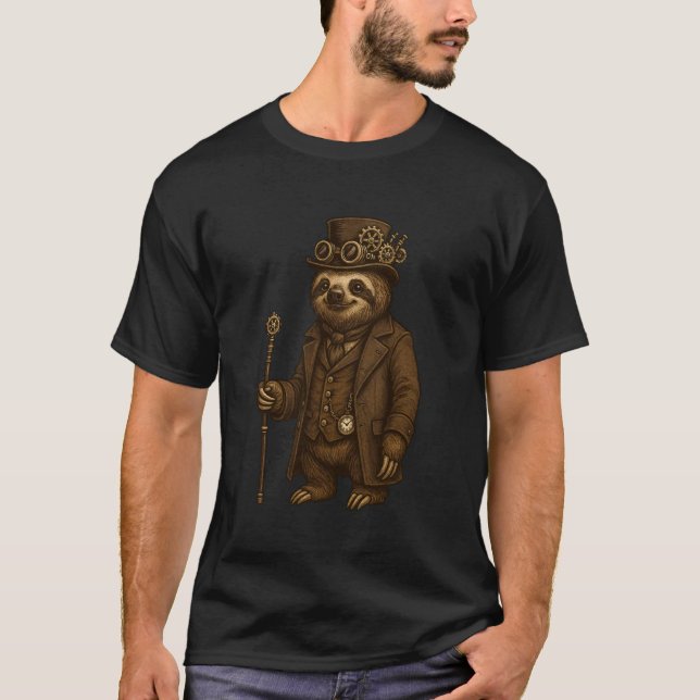 Camiseta Arte engraçada de preguiça steampunk (Frente)
