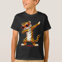Arte engraçada de tigre fazendo dab com óculos de