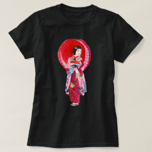 Camiseta Arte engraçada japonesa Geisha red kimono