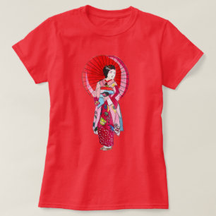 Camiseta Arte engraçada japonesa Geisha red kimono