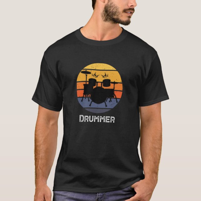 Camiseta Arte Engraçada Para Homens Drum Conjunto De Bebida (Frente)