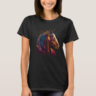 Camiseta Arte Equestre Pintura Colorida Amante de Cavalos C