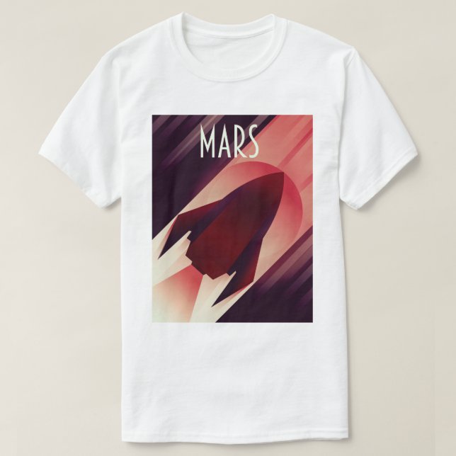 Camiseta Arte Espacial Art Déco da Nave Estelar de Marte (Frente do Design)