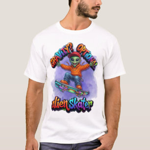 Camiseta Arte Espacial de Hoverboard de Alien Skater com Gr