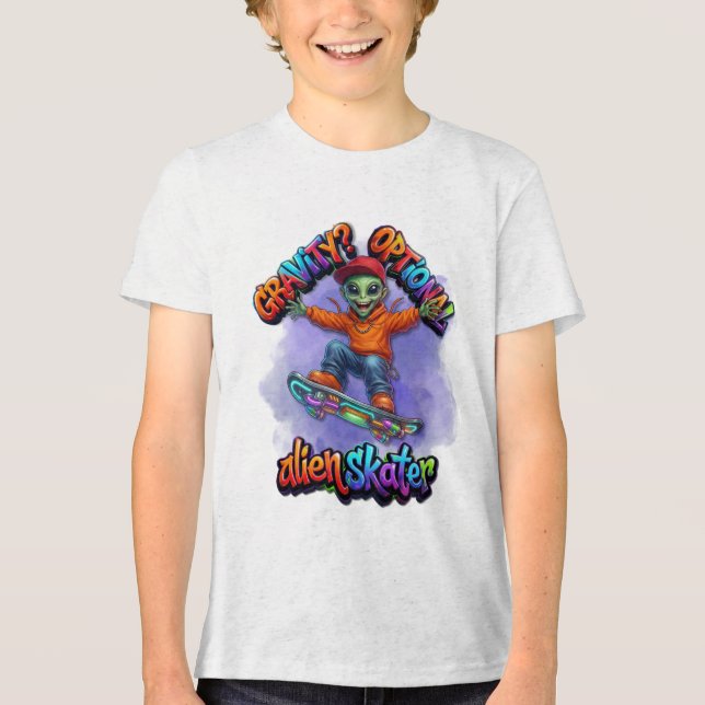 Camiseta Arte Espacial de Hoverboard de Alien Skater com Gr (Frente)