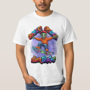 Camiseta Arte Espacial de Hoverboard de Patinador Alien com