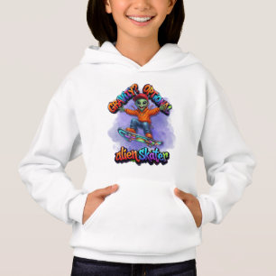 Camiseta Arte Espacial de Hoverboard de Patinador Alien com