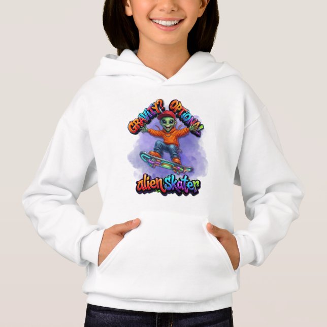Camiseta Arte Espacial de Hoverboard de Patinador Alien com (Frente)