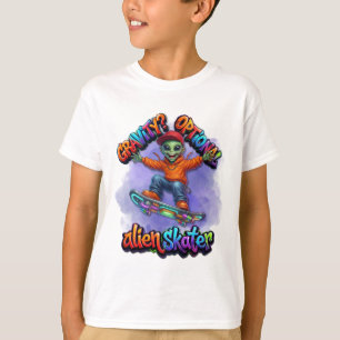 Camiseta Arte Espacial de Hoverboard de Patinador Alien com