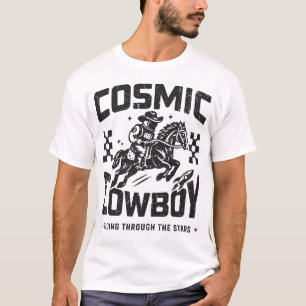 Camiseta Arte Espacial Retro do Oeste Cósmico Cowboy