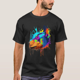 Camiseta Arte Espalhada Cachorro Dobermann Colorido