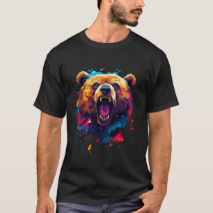 Camiseta Arte Espalhada Colorida Do Urso Grizzly - Ursos Se