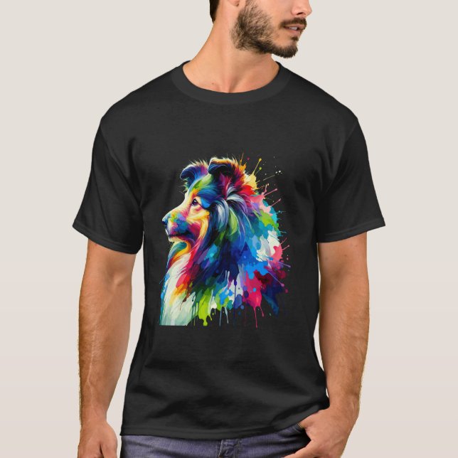 Camiseta Arte Espalhada Shetland Sheepdog Sheltie (Frente)