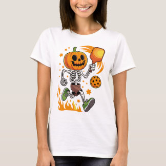 Camiseta Arte Esportiva de Abóbora de Esqueleto de Pickleba