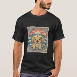 Camiseta Arte Essencial do Cão Japonês Onda de Kanagawa
