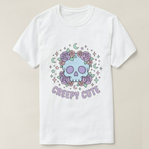 Camiseta Arte Estético Pastel Gótico Crânio Floral Sinistro