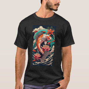 Camiseta Arte Estético Peixe Koi Design Gráfico Samurai Jap