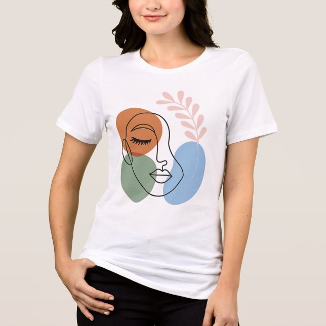 Camiseta Arte Facial Abstrata com Toques Botânicos (Frente)