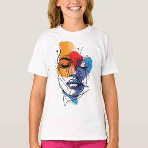 Camiseta Arte Facial de Linha Fluida Abstrata