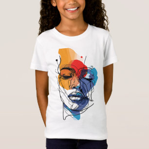 Camiseta Arte Facial de Linha Fluida Abstrata
