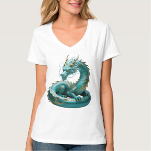 Camiseta Arte Fantasia Design Dragão Dourado Verde Chinês C