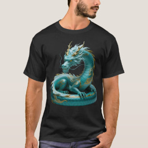 Camiseta Arte Fantasia Design Dragão Dourado Verde Chinês C